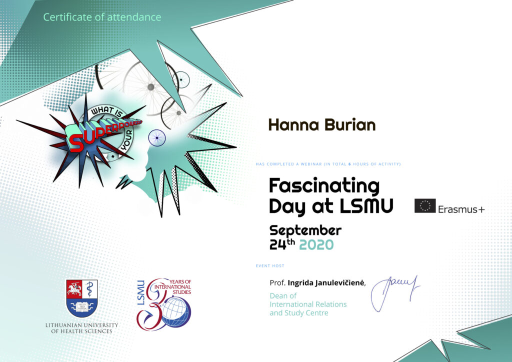 Участь у вебінарі "Fascinating day at LSMU" Участь у вебінарі "Fascinating day at LSMU"