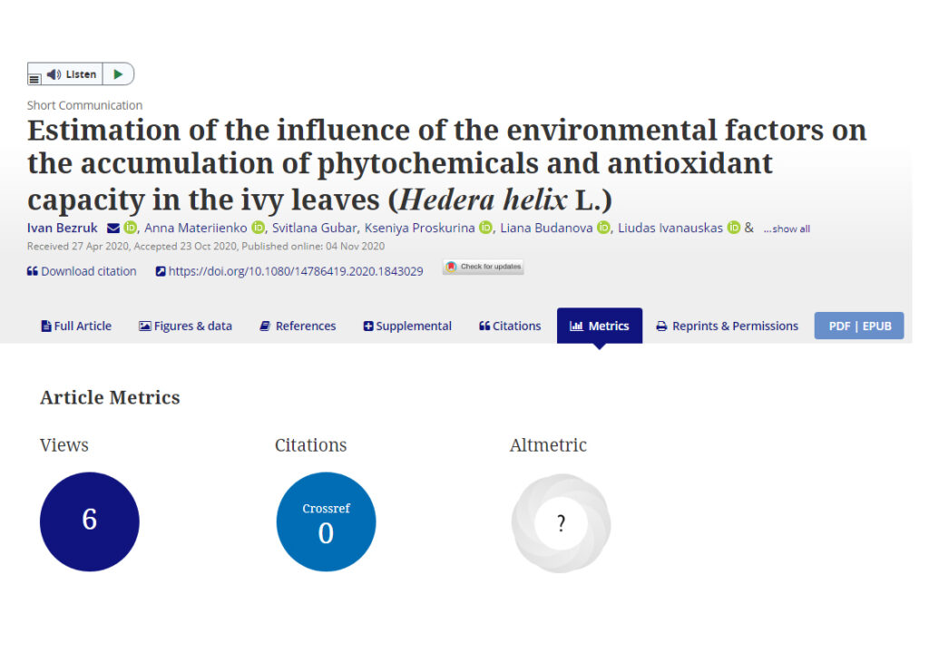 Публікація статті «Estimation of the influence of the environmental factors ...» у журналі, що індексується наукометричними базами Scopus і Web of Science